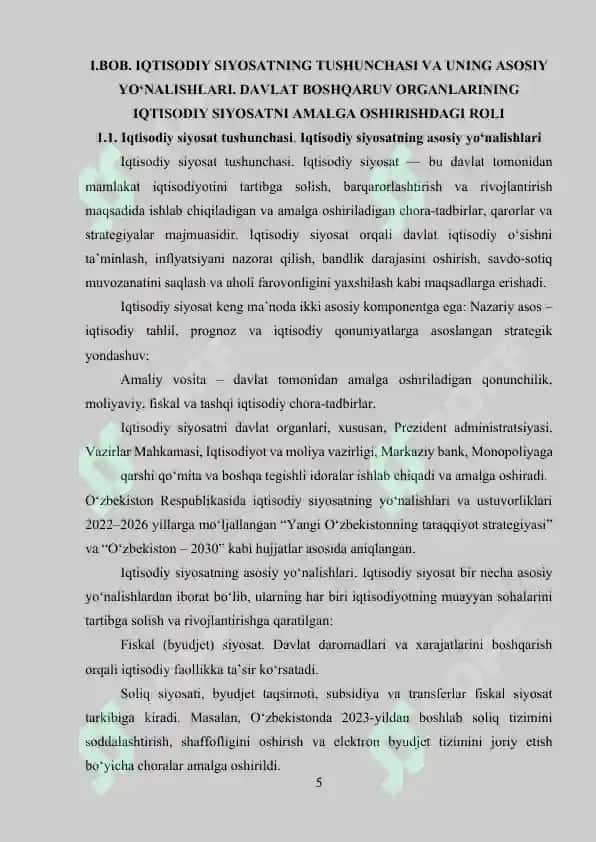 Iqtisodiy siyosatning tushunchasi va uning asosiy yo‘nalishlari 5