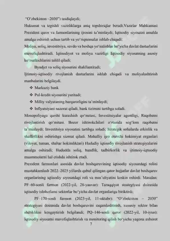 Iqtisodiy siyosatning tushunchasi va uning asosiy yo‘nalishlari 7