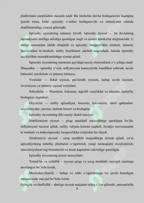 Iqtisodiy siyosatning tushunchasi va uning asosiy yo‘nalishlari 8