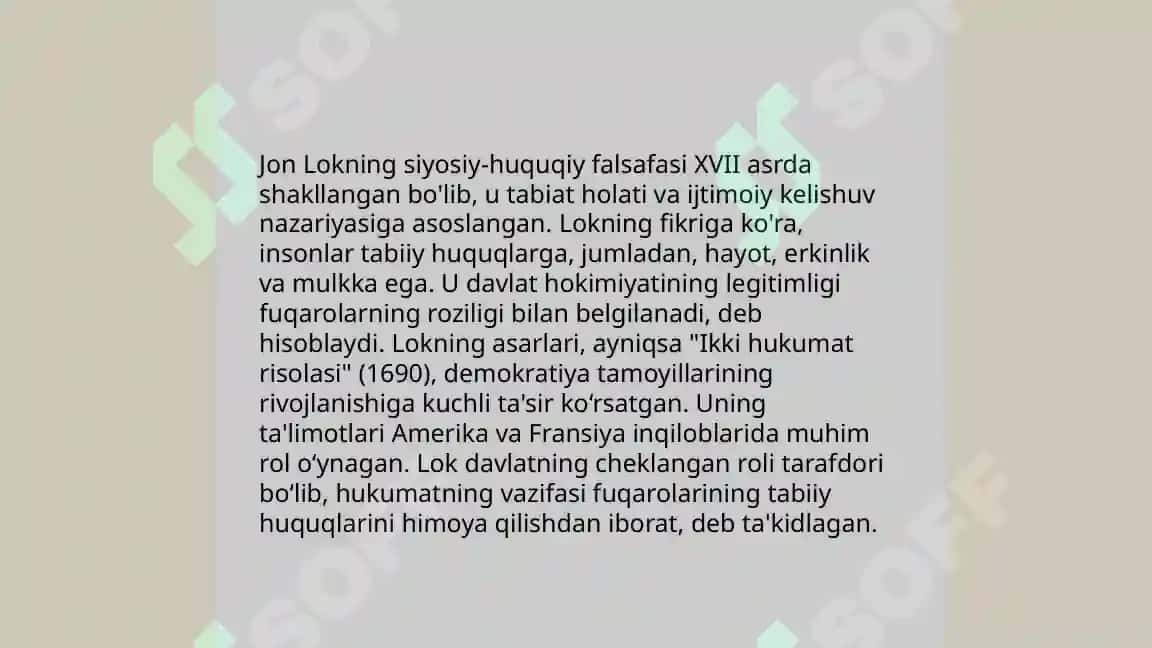 Jon Lokning siyosiy-huquqiy g’oyalari 3