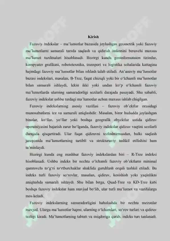 Fazoviy indeks turlari (masalan, R-Tree) va ularni geometrik ma'lumotlar uchun tanlash 2