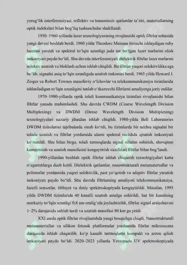 Optik filtr va ularning tarmoqlardagi roli 5