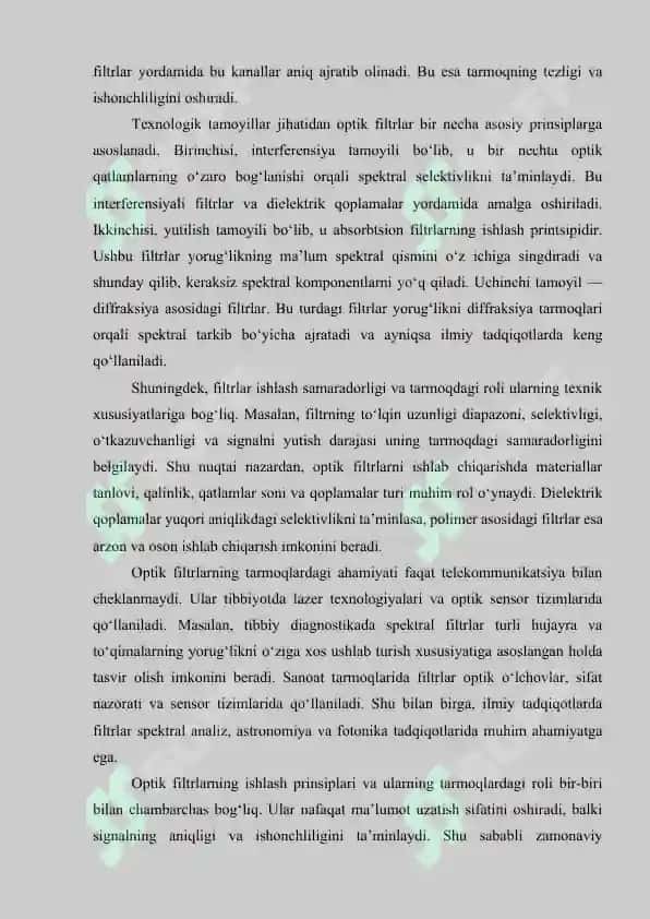 Optik filtr va ularning tarmoqlardagi roli 8