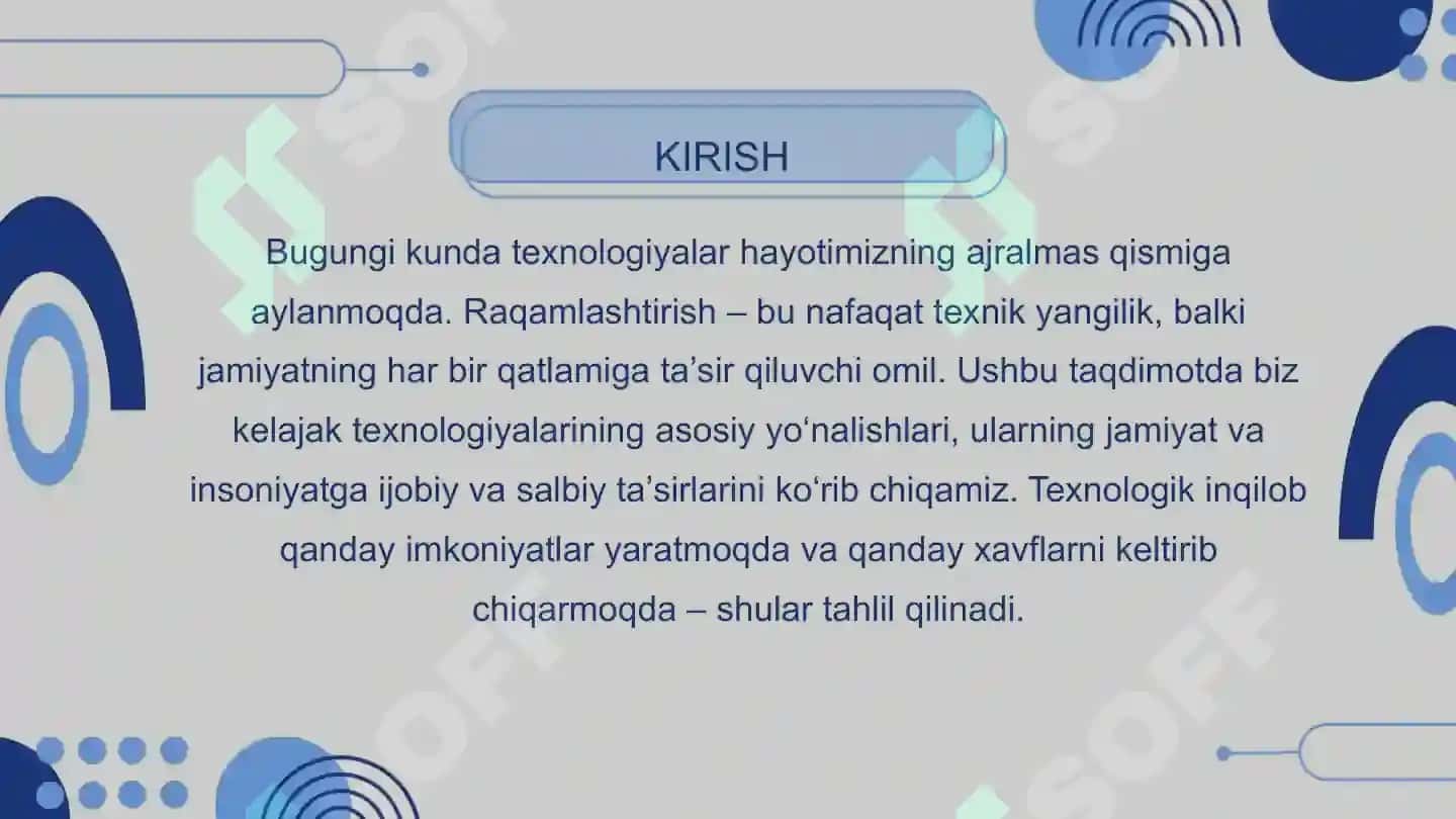 KELAJAK TEXNOLOGIYALARI VA RAQAMLASHTIRISH OQIBATLARI 3