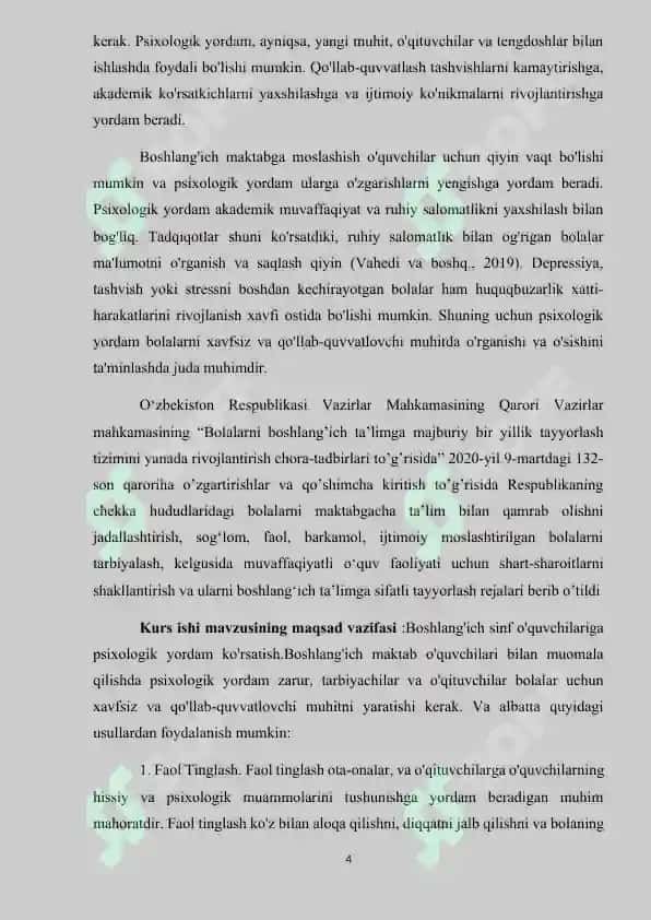 Maktab psixologining boshlang’ich sinf o’quvchilari bilan ishlash 4