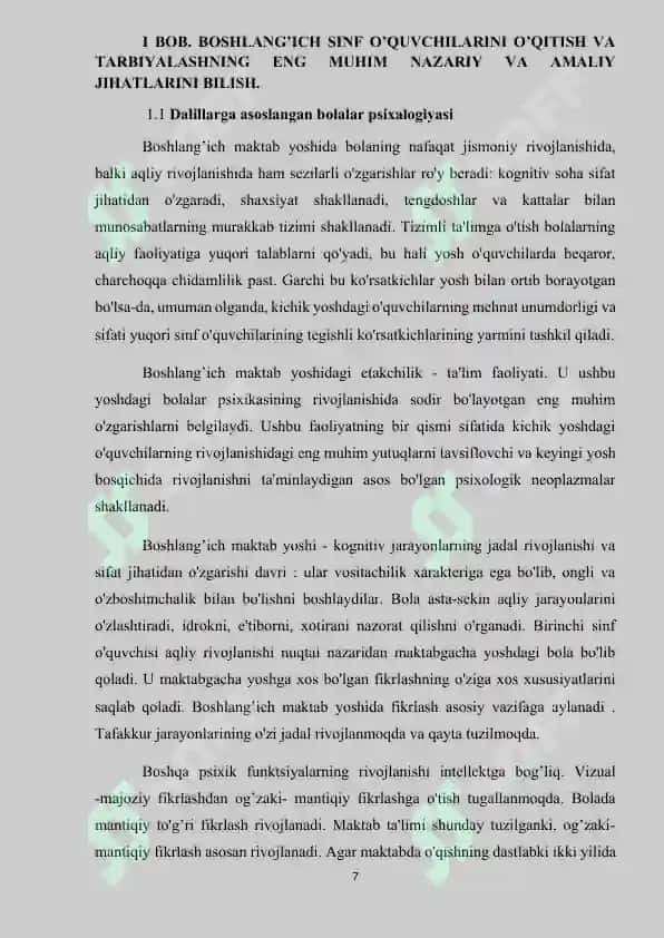 Maktab psixologining boshlang’ich sinf o’quvchilari bilan ishlash 7