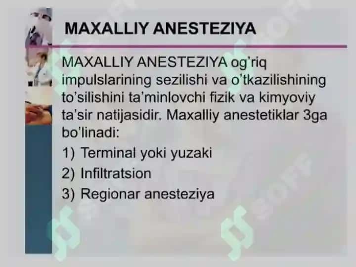 Mahalliy va umumiy og'riqsizlantirish Махаллий ва умумий огриксизлантириш 4