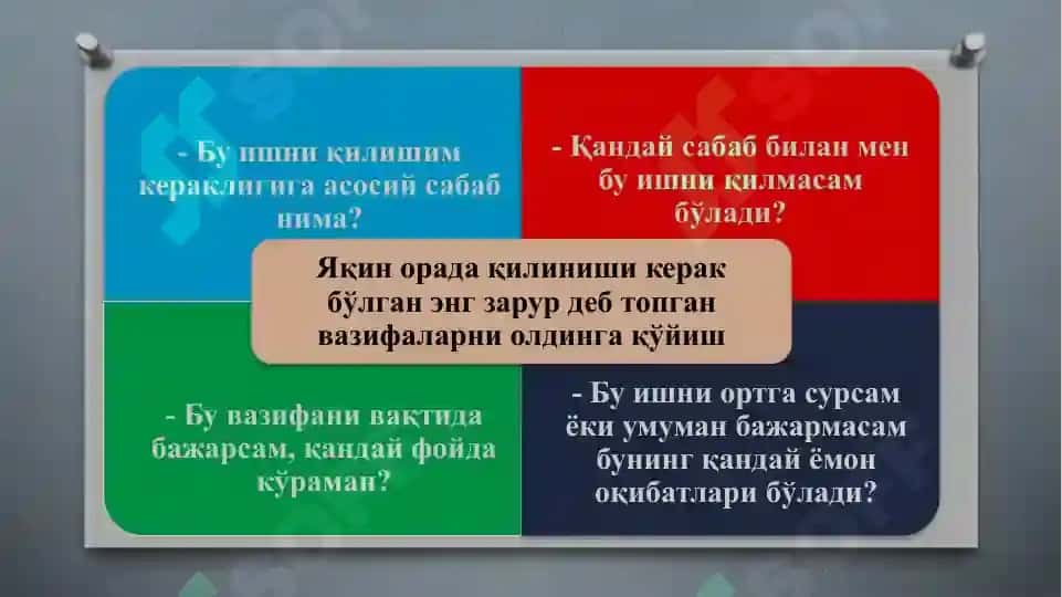 ТАЙМ-МЕНЕЖМЕНТ , ЎҚИШ ВА ИШДА ВАҚТНИ САМАРАЛИ БОШҚАРИШ УСУЛЛАРИ 6