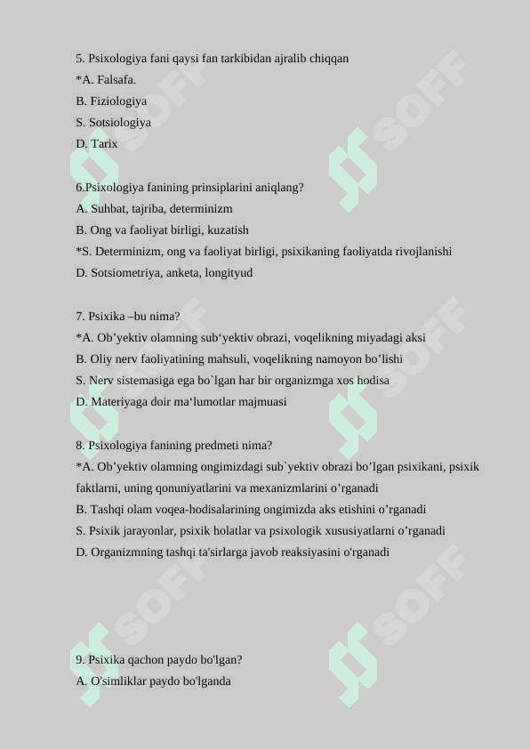 Psixologiya fanidan test savollar 2