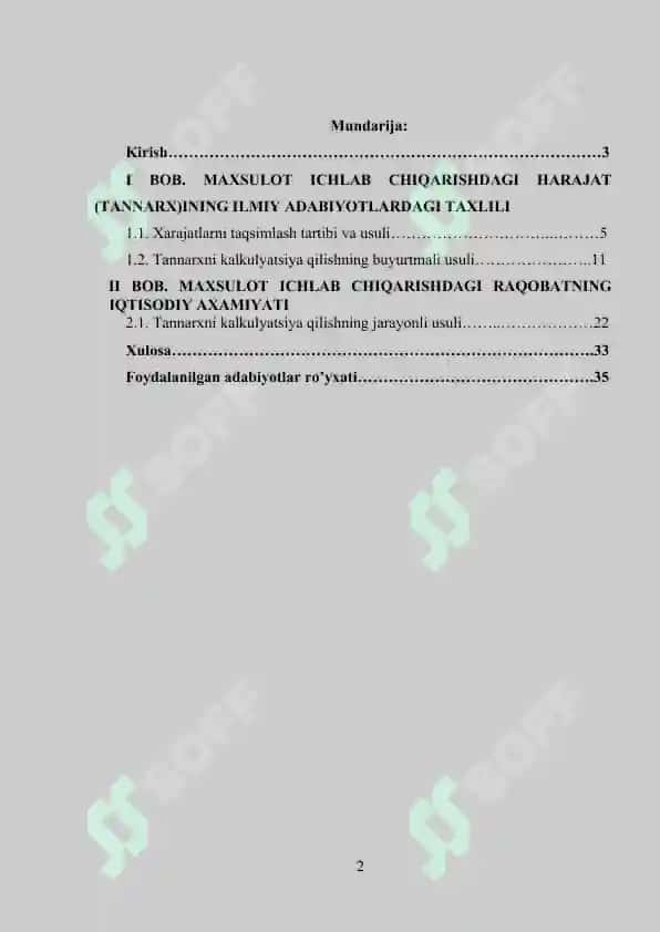Maxsulot ichlab chiqarishdagi harajat (tannarx) 2