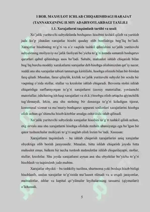 Maxsulot ichlab chiqarishdagi harajat (tannarx) 5