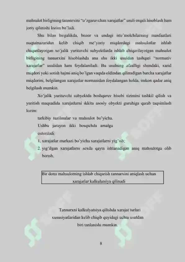Maxsulot ichlab chiqarishdagi harajat (tannarx) 8