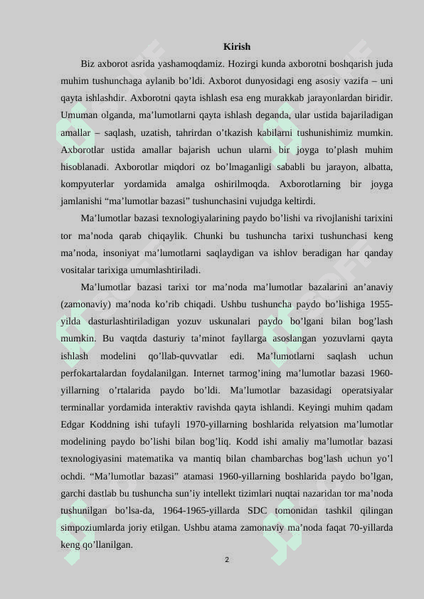 Xalq Ta`lim bo`limi” ma`lumotlar bazasini  loyihalashtirish. 2