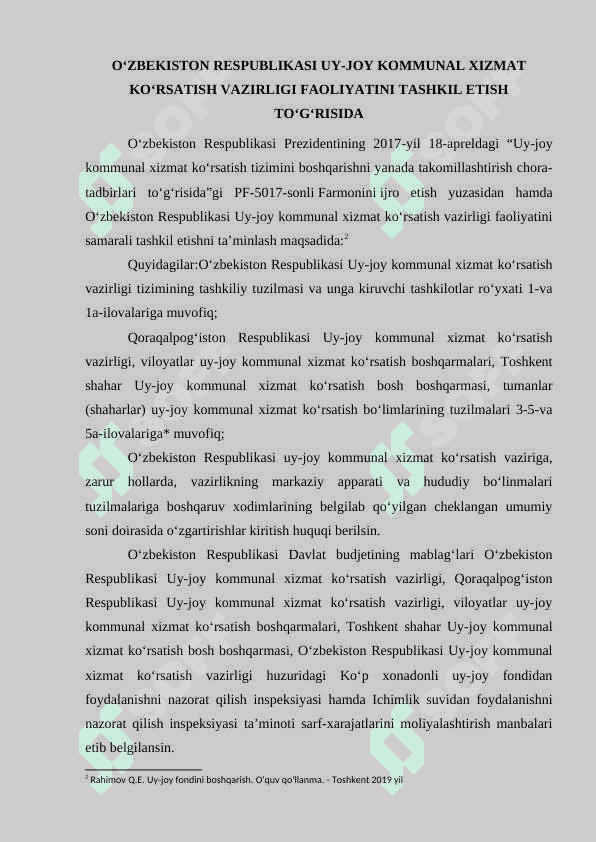 Oʼzbekiston Respublikasi Uy-joy kommunal xizmat koʼrsatish vazirligi. 4