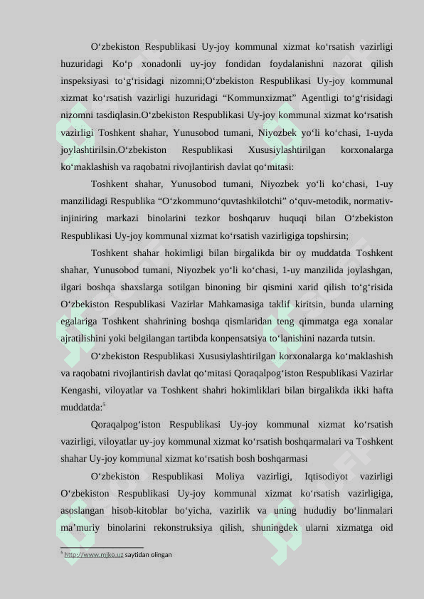 Oʼzbekiston Respublikasi Uy-joy kommunal xizmat koʼrsatish vazirligi. 7