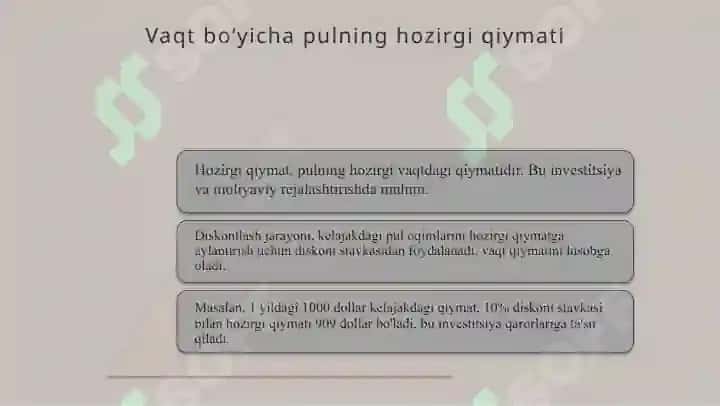 Pul mablagʻlarining vaqt boʻyicha qiymati kontseptsiyasi 3