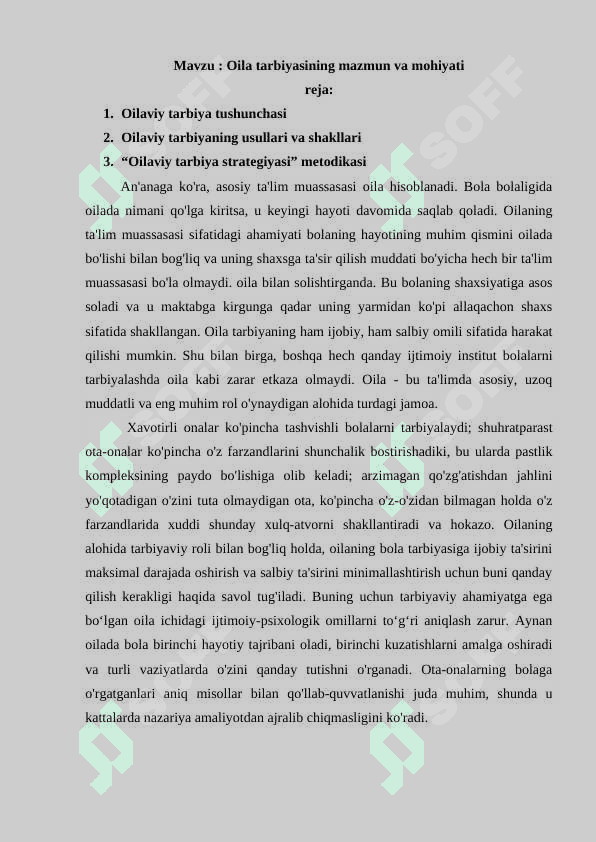 Oila tarbiyasining mazmun va mohiyati. 2