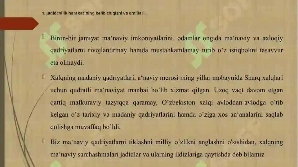 JADID MA'RIFATPARVARLARINING O'LKA IJTIMOIY-MA'NAVIY hayotida tutgan orni haqidagi taqdimot 3