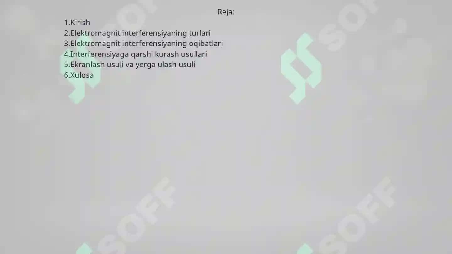 Elektromagnit interferensiyaga qarshi kurash usullari: ekranlash va yerga ulash usullari Prezintatsiya 2