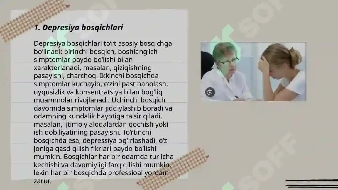 Bemorlarning ruhiy xolati, depresiya, o`zini aybdor xis qilish, ipoxondriya, suyitsidal fikrlash 3