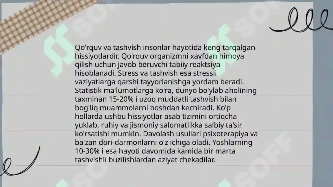 Bemorlarning ruhiy xolati, depresiya, o`zini aybdor xis qilish, ipoxondriya, suyitsidal fikrlash 5