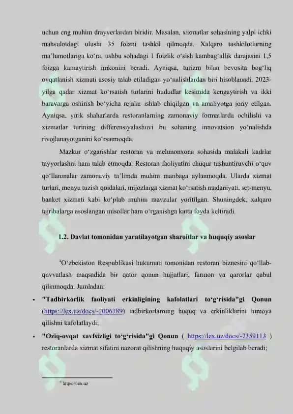 Restoran biznesining rivojlantirish imkoniyatlari 5