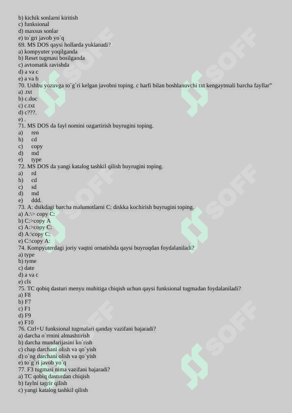 Kompyuter texnik va dasturiy taʼminoti yuzasidan test savollari 8
