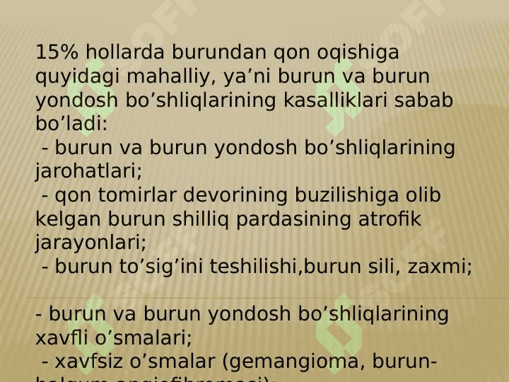 Quloq va burundan 
qon ketish. 6