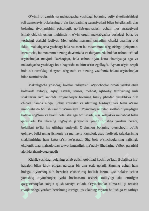YUMSHOQ O'YINCHOQLARNING BOLA TARBIYASIDA AHAMIYATI 2