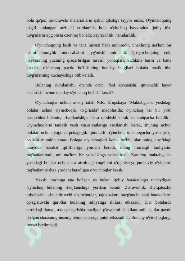 YUMSHOQ O'YINCHOQLARNING BOLA TARBIYASIDA AHAMIYATI 7