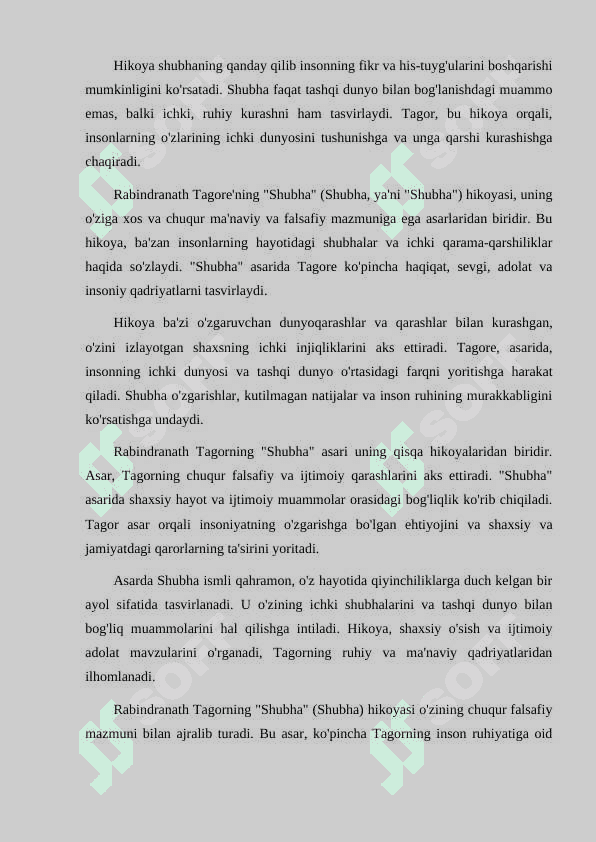 R TAGOR HIKOYALARIDAN ,,SHUBHA " ASARI BO'YICHA 3