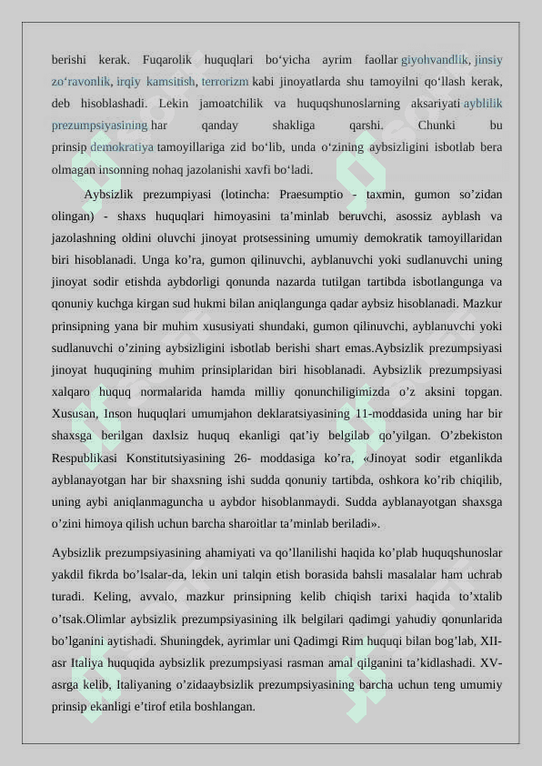 O’zbekiston Respublikasi konstitutsiyasida aybsizlik prezumptsiyasi 24 7