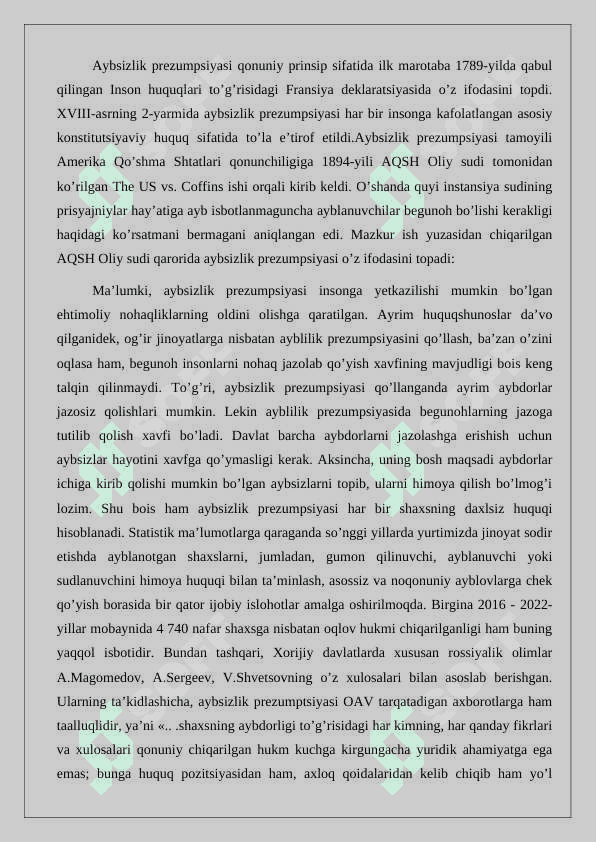 O’zbekiston Respublikasi konstitutsiyasida aybsizlik prezumptsiyasi 24 8