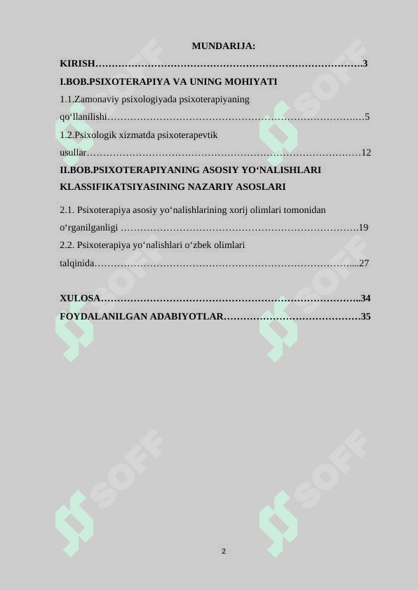 XX ASRDA PSIXOTERAPIYANING ASOSIY YOʻNALISHLARI KLASSIFIKATSIYASI 2