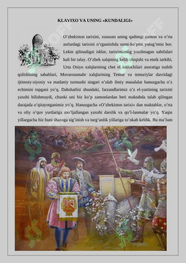 Rui Gonsales de Klavihoning “Samarqandga – Amir Temur saroyiga sayohat kundaligi” asari tarixiy manba sifatida 2