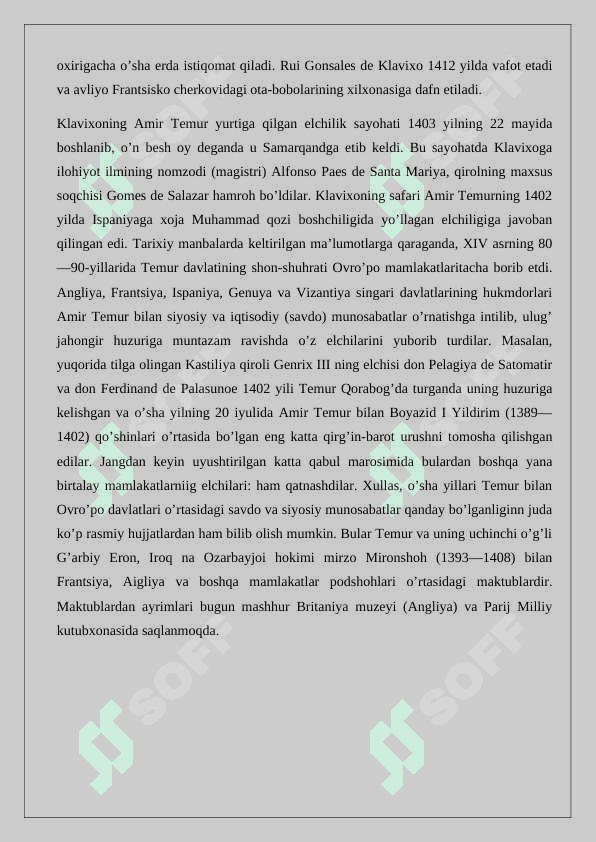 Rui Gonsales de Klavihoning “Samarqandga – Amir Temur saroyiga sayohat kundaligi” asari tarixiy manba sifatida 4