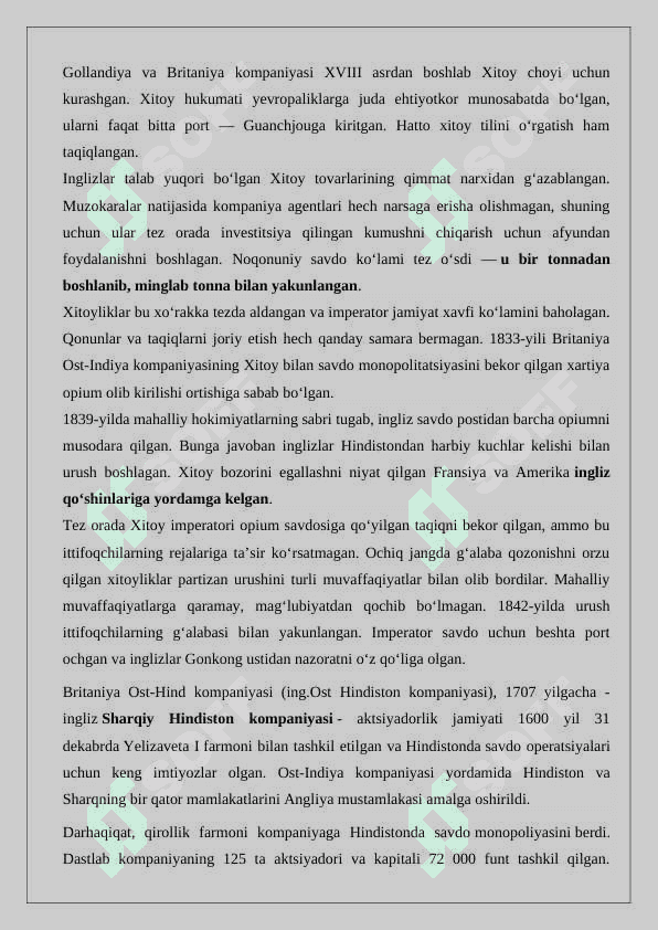 Ost-Indiya  kompaniyasining  Angliya  tashqi  siyosatida  tutgan 24 6