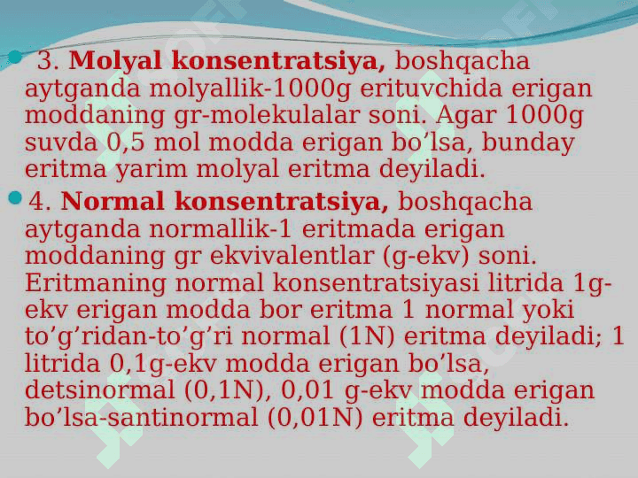 Eritmalar konsentratsiyalarini ifodalash usullari 8