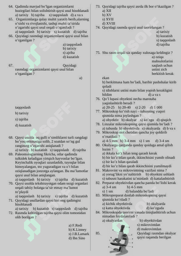 Biologiya fanidan mazulashtirilgan ttestlar 5 sinf 6