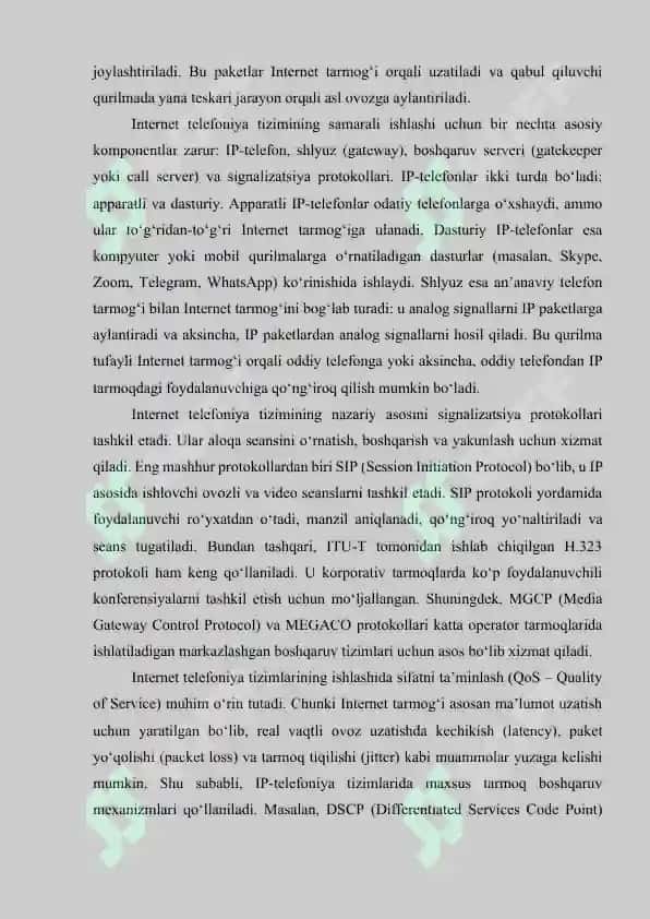 Internet tarmog‘ida telefon xizmatlarini integratsiyalash usullarini o‘rganish 4