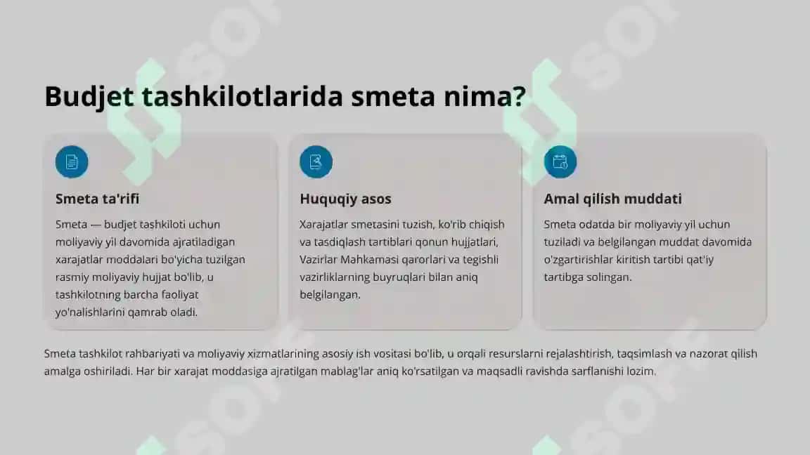 Budjet tashkilotlarida smetalar tarkibi va ularni shakllantirishning xususiyatlari 4
