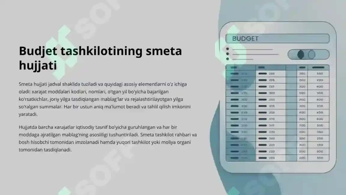 Budjet tashkilotlarida smetalar tarkibi va ularni shakllantirishning xususiyatlari 5