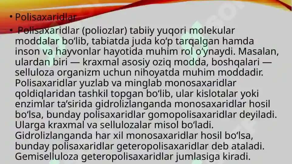 Uglevodlar va ularning fermentlar taʼsirda oʻzgarishi 6