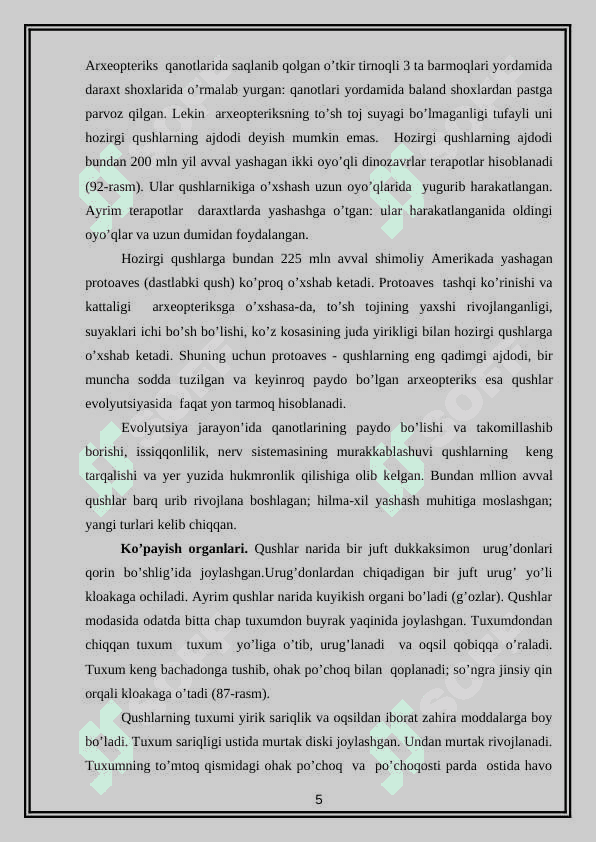 QUSHLARNING KO’PAYISHI VA RIVOJLANISH XUSUSIYATLARI 5
