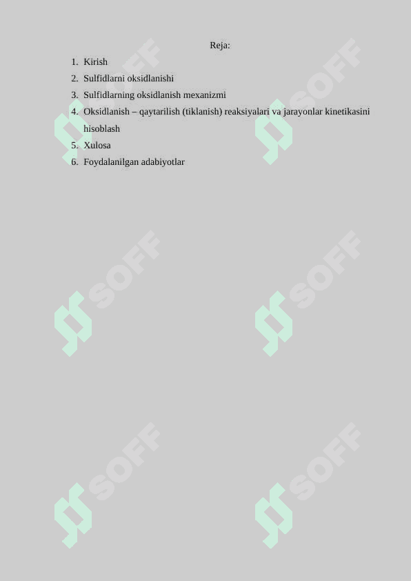 Sulfidlarni oksidlanishi, sulfid va oksidlarni ozaro tasiri termodinamikasi. 2