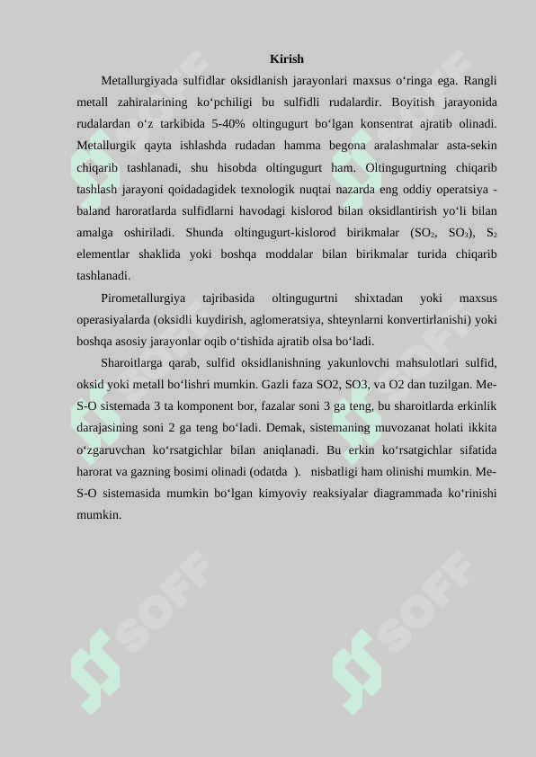 Sulfidlarni oksidlanishi, sulfid va oksidlarni ozaro tasiri termodinamikasi. 3