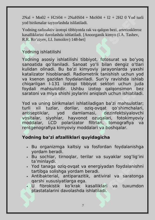 Yod va uning birikmalari sanoatdagi ahamiyati 7