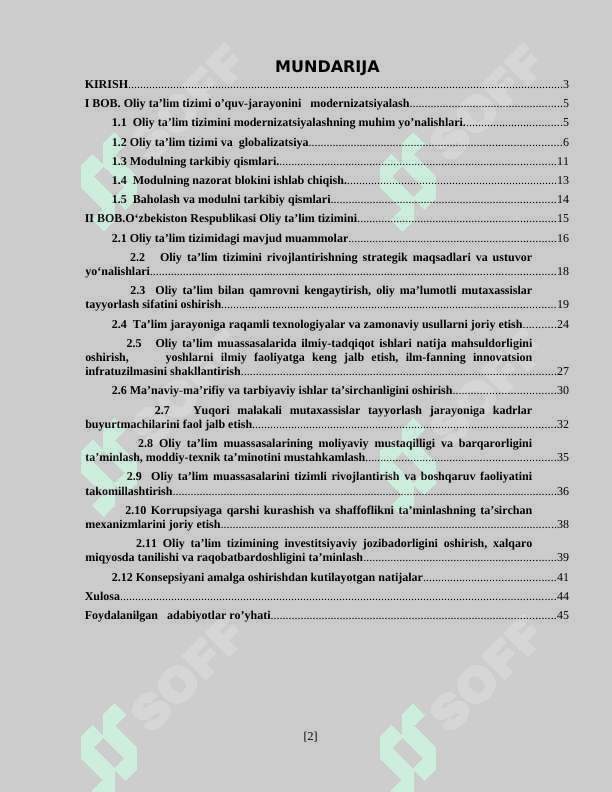 Oliy ta’lim tizimini  o’quv-jarayonlarini modernizatsiyalashning ustuvor yo’nalishlari. 2