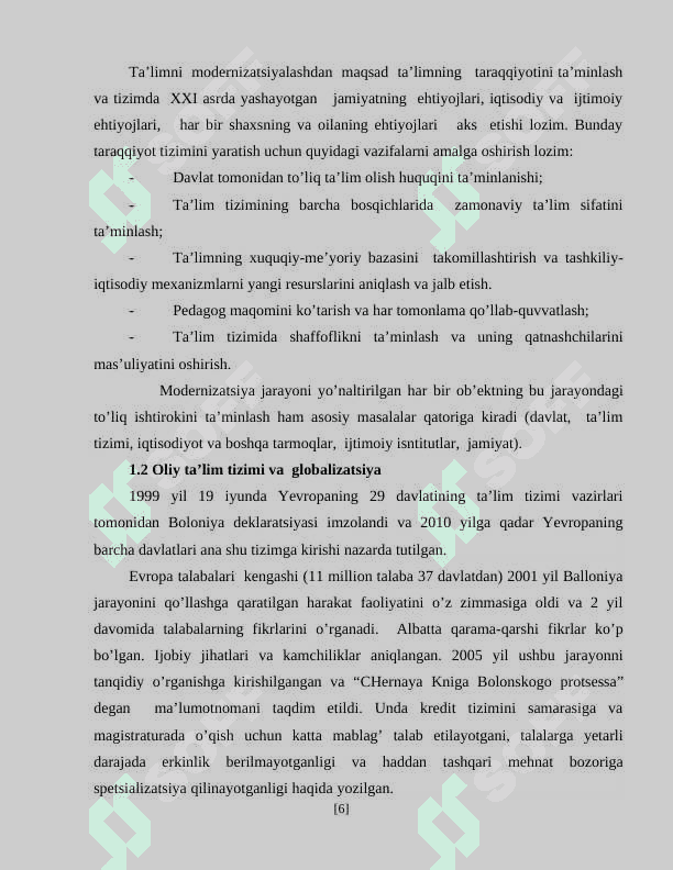 Oliy ta’lim tizimini  o’quv-jarayonlarini modernizatsiyalashning ustuvor yo’nalishlari. 6