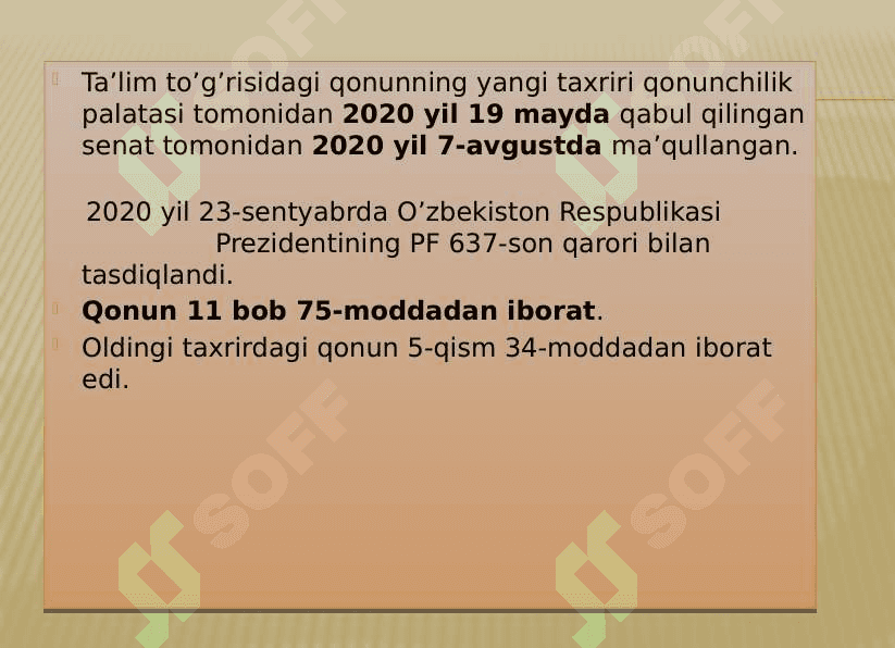 O‘ZBEKISTON RESPUBLIKASINING QONUNI TA’LIM TO‘G‘RISIDA 2